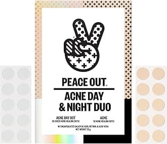 PEACE OUT Acne Day & Night Duo, Invisible Acne Patches for Day + Healing Overnight Acne Treatment, Clear Blemishes Fast with 2% Salicylic Acid, Retinol & Aloe Vera, 20 Dots
