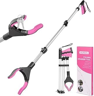 YAUNGEL 43'' Litter Pickers, Grabber Stick with Magnet, Grabber for Disabled, Extra Long Foldable Litter Pickers for Adults, 108CM Pick Up Stick Grabber with 360° Rotating Jaws Reaching Aids (Pink)
