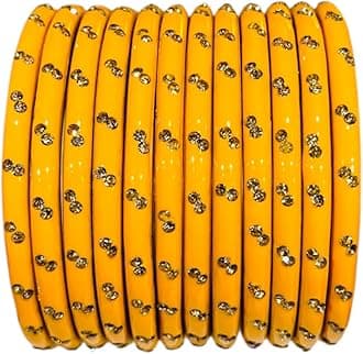 COLORIQUE Lac Bangles Set for Women & Girls – Handcrafted Indian Ethnic Bangles with Sparkling Stone Embellishments (Pack of 12)
