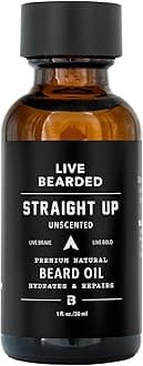 Live Bearded Beard Oil, 1 fl oz - Premium All-Natural Jojoba - Made in the USA - Hair and Skin Care for Men with Dry, Flaky Patches | Straight Up Unscented - Fragrance-Free
