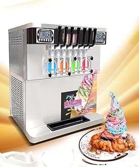 Kolice commercial ETL heavy duty tabletop 7 flavors soft serve ice cream machine, 4+3 mixed flavors frozen yogurt gelato soft ice machine-upper tanks refrigerated, full transparent dispensers