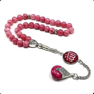 -ELEGANCE COLLECTION- Prayer Beads-Tesbih-Tasbih-Tasbeeh-Misbaha-Masbaha-Subha-Sebha-Sibha-Rosary (Natural Rhodonite Stone and Teardrop Tassel Tesbih -8 mm, 33 Beads-)