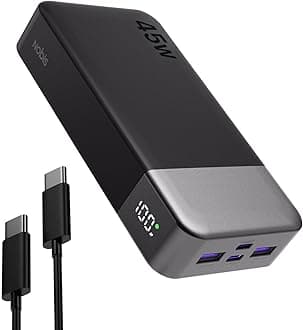 NOBISPortable Charger, 20000mAh Power Bank, 45W Power Bank Fast Charging, Battery Pack with C to C Cable, Battery Bank with Digital Display for iPhone Samsung Android Laptop etc(Black)