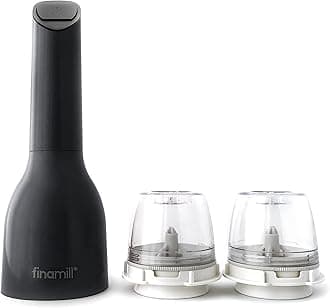 FinaMill’s Award-Winning Battery Operated Salt and Pepper Grinder Set – Adjustable Coarseness, Ceramic Grinding Elements, LED Light, 2 Quick-Change Pods – Perfect for Home Cooking and Gifting