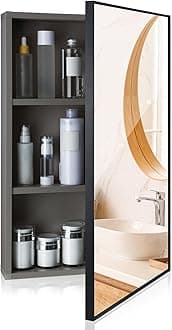Suzile Modern 16 x 24 x 4.3 Inch Medicine Cabinet with Mirror Wall Mounted Framed Recessed Bathroom 3 Shelves Wall Mounted Sliding Doors(Light Grey,1 Pack)