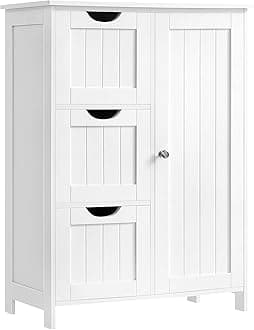 VASAGLE Floor Storage Cabinet, Freestanding Storage Unit with 3 Drawers, 1 Adjustable Shelf, for Bathroom Living Room Dining Kitchen, 11.8 x 23.6 x 31.5 Inches, Cloud White UBBC049WH01S