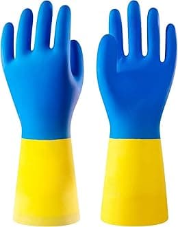 AM SAFE-X Heavy Duty Household Cleaning Rubber Hand gloves, Dishwashing Gloves, Kitchen Cleaning, Working, Painting, Gardening, Pet Care, 3 Pair, Large, Blue Yellow