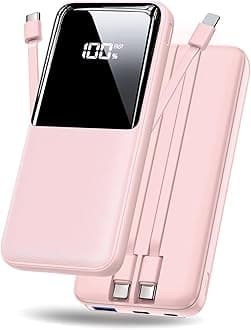 Portable Charger Power Bank - 20000mAh Fast Charging Portable Battery Pack with Built in USB-C(22.5W) and iOS(20W) Output Cables Compatible with iPhone Android Samsung Phone etc (1 Pack, Pink)