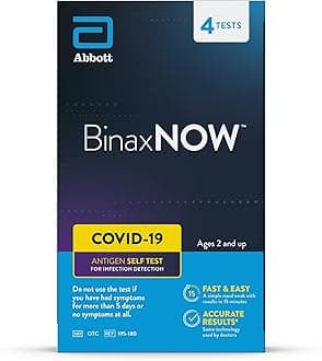 BinaxNOW COVID-19 Antigen Self Test, 1 Pack, 4 Tests Total, COVID Test With 15-Minute Results Without Sending to a Lab, Easy to Use at Home