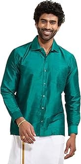 Vastramay Men's Silk Blend Ethnic Shirt | Full Sleeves South Indian Traditional Shirt | Festive, Wedding, Casual Wear