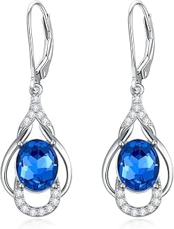 Sterling Silver Cross Clover Claddagh Cherry Heart Music Note Tree of Life Mushroom Lightning Bolt Evil Eye Skull Crystal Moonstone Sapphire Turquoise Ruby Dangle Earrings Jewellery Gifts for Women