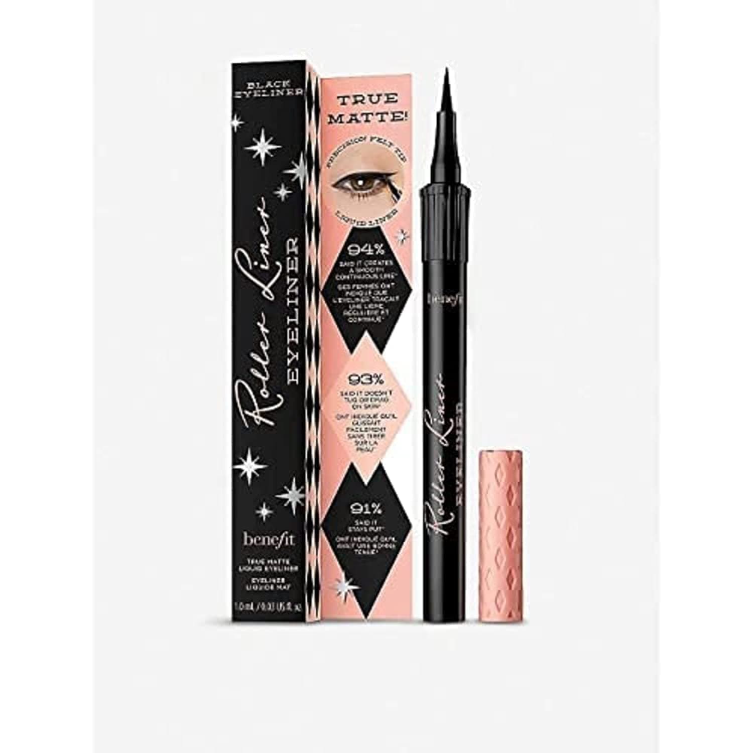 Benefit Roller Liner Black True Matte Liquid Eyeliner Mini, 0.01 Fl Oz, 0.01 Fl Oz (Pack of 1)