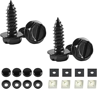 YALOK Anti Theft License Plate Screws Kits 4Sets Rustproof Stainless Steel Car Tag Plate Mounting Hardware, M6 (1/4") Tamper Proof Fastener Nut, Caps Cover for Front Rear Frame Holder (S-Black Set/4)