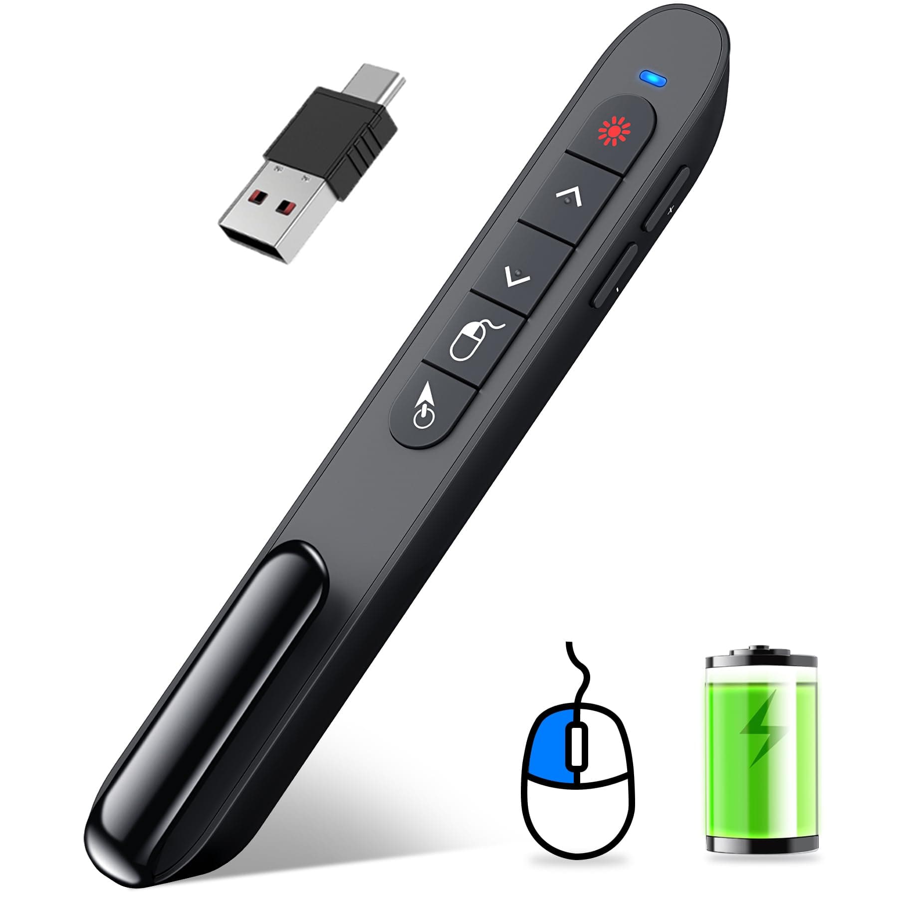 Wireless Presenter Remote with Air Mouse Control, Rechargeable USB A&C Presentation Clicker PPT Pointer RF 2.4GhZ PowerPoint Clicker Slide Advancer for Computer Laptop Mac