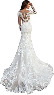 WaterDressBeach Wedding Dresses for Bride 2025 Long Sleeve Lace Boho Bridal Gowns for Women WDW001