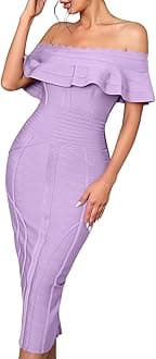 Off Shoulder Bandage Dresses for Women Wedding Guest Party Midi Formal Gowns Evening Dress
