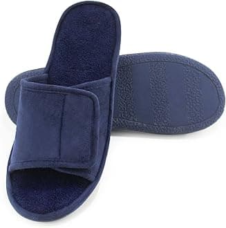 Adjustable House Slippers for Men Soft Open Toe Breathable Indoor Slip on Mens Slides Sandals with Memory Foam for Home Bedroom,All Seasons