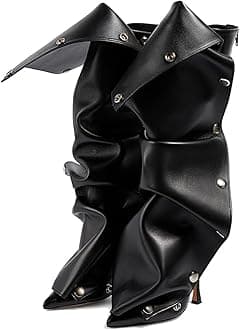 Knee High Boots for Women Pointed Toe Stiletto High Heel Boot Detachable Snap-off Panel Fold Over Fall Shark Boots