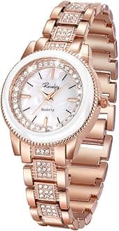 SIBOSUNLadies Watches,Bling Watch Ladies with Gold Stainless Steel Band, Fashion Bracelet Crystal Quartz Dress Watches for Women