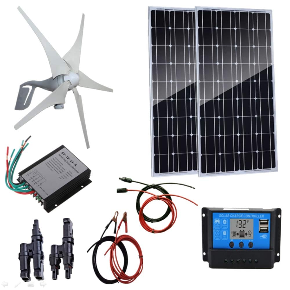 AUECOOR600 Watts Wind Solar Powered System(Hybrid System Kit): 2pcs 100W Monocrystalline Solar Panel & 400W Wind Turbine Generator + Solar charger+Wind controller+Accessories
