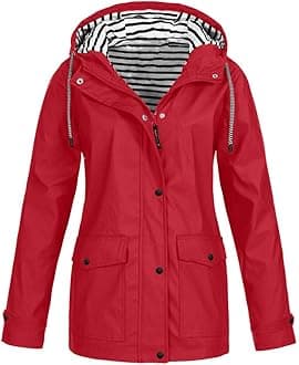 CocilaWomens Long Waterproof Jacket Hooded Women Rain Raincoat Solid Hooded Jacket Windproof Outdoor Coat Plus Women's Coat Womens Fleece Zip up Jacket