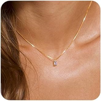 FUNEIA Diamond Necklaces for Women 14K Gold Plated Emerald Birthstone Necklace for Women Mothers Dainty Gold Necklace Blue Green Cubic Zirconia Pendant Necklace Birthday Gifts for Women Jewelry