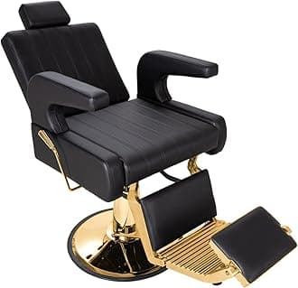 Salon Barber Chair for Hair Stylist, Reclining Beauty Chair with Heavy Duty Hydraulic Pump, 360° Swivel Hair Styling Chair for Barbershop Beauty Spa Salon Home (Black & Gold, Standard)