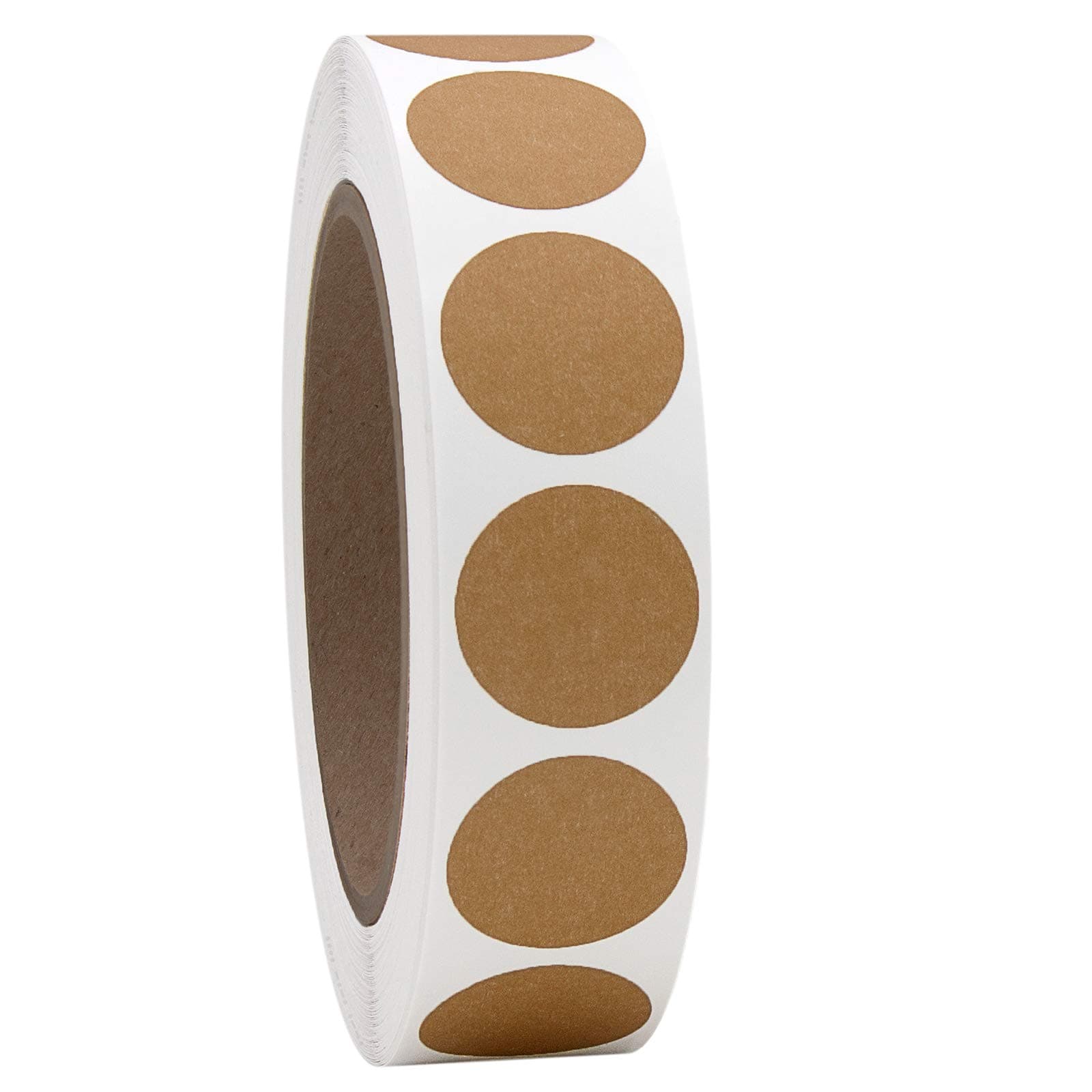 1" Kraft Brown Round Color Coding Circle Dot Labels on a Roll, 1000 Stickers, 1 inch Diameter.