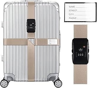 OasislandStoreOasislandStore Cross Luggage Straps Set TSA Approved with Lock Adjustable Travel Suitcase Belts Suitcase Tags with Name ID Card Packing Straps for Suitcases Strap Travel Accessories (Khaki*1)