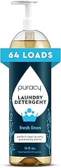 Liquid Laundry Detergent, 64 Loads, Fresh Linen, 10x Concentrated Natural Clothing Detergent, Plant-Powered Enzymes for Cleaner, Softer Clothes, 16 Fl Oz Pump Bottle