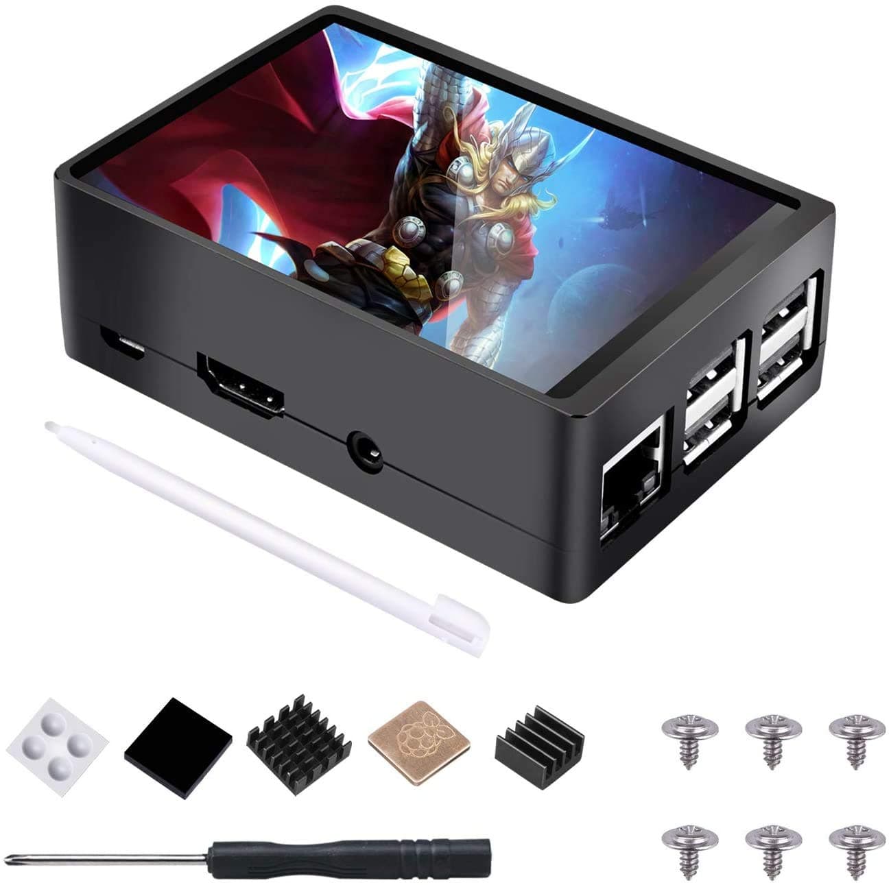 for Raspberry Pi 3B+ 3.5" TFT Touch Screen with Case, Touch Pen and Heat Sink, 320x480 Resolution LCD Display for Raspberry Pi 3 Model B, Pi 2 Model B & Pi Model B