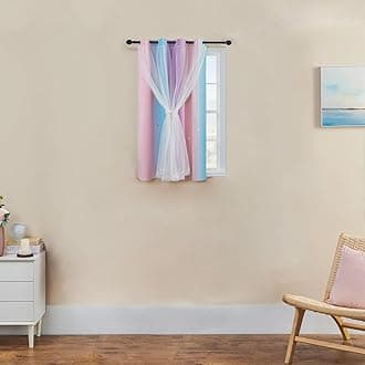 XiDi Purple Curtains for Bedroom, Curtain for Kids Room, Pink Curtain Double Layer Drapes 42 Inchs Long 34 inches Wide 1 Panel