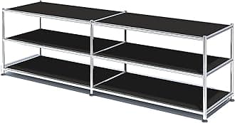Metal Storage Rack, 3-Tiers Adjustable Storage Shelves, DIY Modern Home Furnishing, Adjustable Metal Organizer for Home,Kitchen,Office,Entryway, (Black)