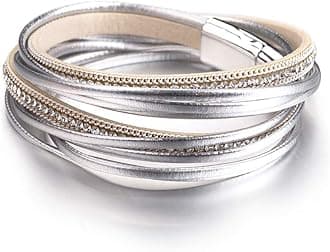 Fesciory Women Multi-Layer Leather Wrap Bracelet Handmade Wristband Braided Rope Cuff Bangle with Magnetic Buckle Jewelry