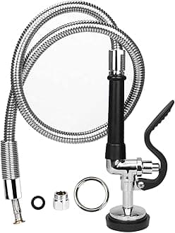 COOLWEST Pre-Rinse Hose with Spray Valve 44 Inch Flexible Stainless Hose with Sprayer Nozzle Head Replacement Kit for Commercial Kitchen Sink Faucet(Free Brass Adapter to Connect Add-on Swivel Spout)