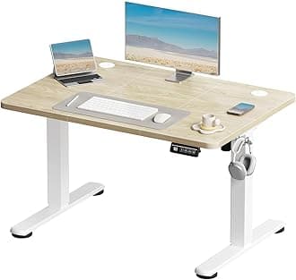 Devoko Electric Standing Desk 100x60cm Sit Stand Table Height Adjustable Desk with Backpack Hook and Memory Smart Pannel, Home Office Table with Splice Board, Beige