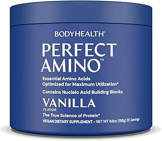 BodyHealth PerfectAmino Powder - BCAA and EAA Powder for Pre and Post Workout - Amino Acid Energy Drink for Men and Women to Support Lean Muscle and Recovery - Vanilla - 30 Servings