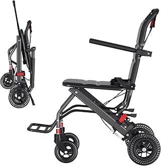 Hopelight Ultra-Light Lightweight Folding Wheelchair, Transport Travel Wheelchairs with Telescopic Handle & Handbrake & Storage Bag Fit All Terrain (8 Inches Honeycomb Wheel)