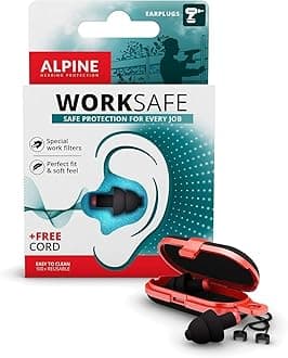 Alpine WorkSafe Reusable Ear Plugs - Hearing Protection for Work & DIY - Construction Ear Protection With Free Safety Cord - Comfortable Hypoallergenic