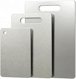 3 PCS Stainless Steel Cutting Boards for Kitchen, 304 Metal Non Stick Small Chopping Board Set, Dishwasher Safe & Warp Proof (13.4 x 9, 11.8 x 7.9, 9.4 x 5.9 in)