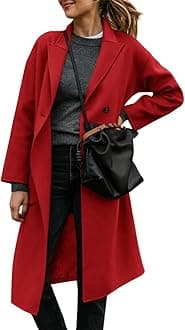 Womens Lapel Peacoat Winter Double-Breasted Outerwear Mid Long Jacket Casual Trench Coat