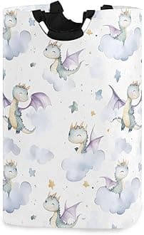 xigua Watercolor Dragon Large Laundry Hamper with Handle, Foldable Clothes Hamper Collapsible Storage Basket for Toys and Clothes Organization in Bedroom, Bathroom, and Laundry Room