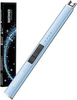 Electric Candle Lighter USB Rechargeable Plasma Arc Windproof Flameless with Safety Lock Ideal for Candle BBQ Camping Birthday Housewarming Gifts for Women & Men (Sierra Blue, 1 Count)