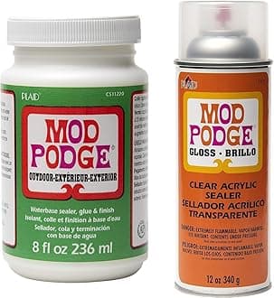 Mod Podge Waterbase Sealer, Glue and Finish Outdoor (8-Ounce) + Mod Podge Spray Acrylic Sealer Gloss (12 Ounce)