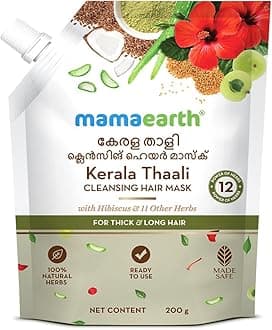 Mamaearth Kerala Thaali Cleansing Pre-Shampoo Hair Mask with Hibiscus, Shikakai, Amla, Flaxseed for Thick & Long Hair 200g | Ready To Use Thali | Gently Cleanses | Adds Shine | 100% Natural Herbs | 12 Potent Herbs