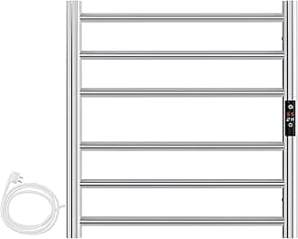 Antioch Stainless Steel 304 Electric Towel Warmer Heated Towel Rail with Built-in Timer for Bathroom Wall Mounted Plug in Towel Rack Polished Chrome 620mm x 600mm