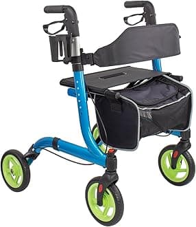 Rollator Walkers for Seniors- Rollator Walker 8" TPU Wheels with Cup Holder- Easy Folding Senior Walker with Backrest- Lightweight Mobility Walking Aid for Adult Elderly, Aluminum Frame, Blue