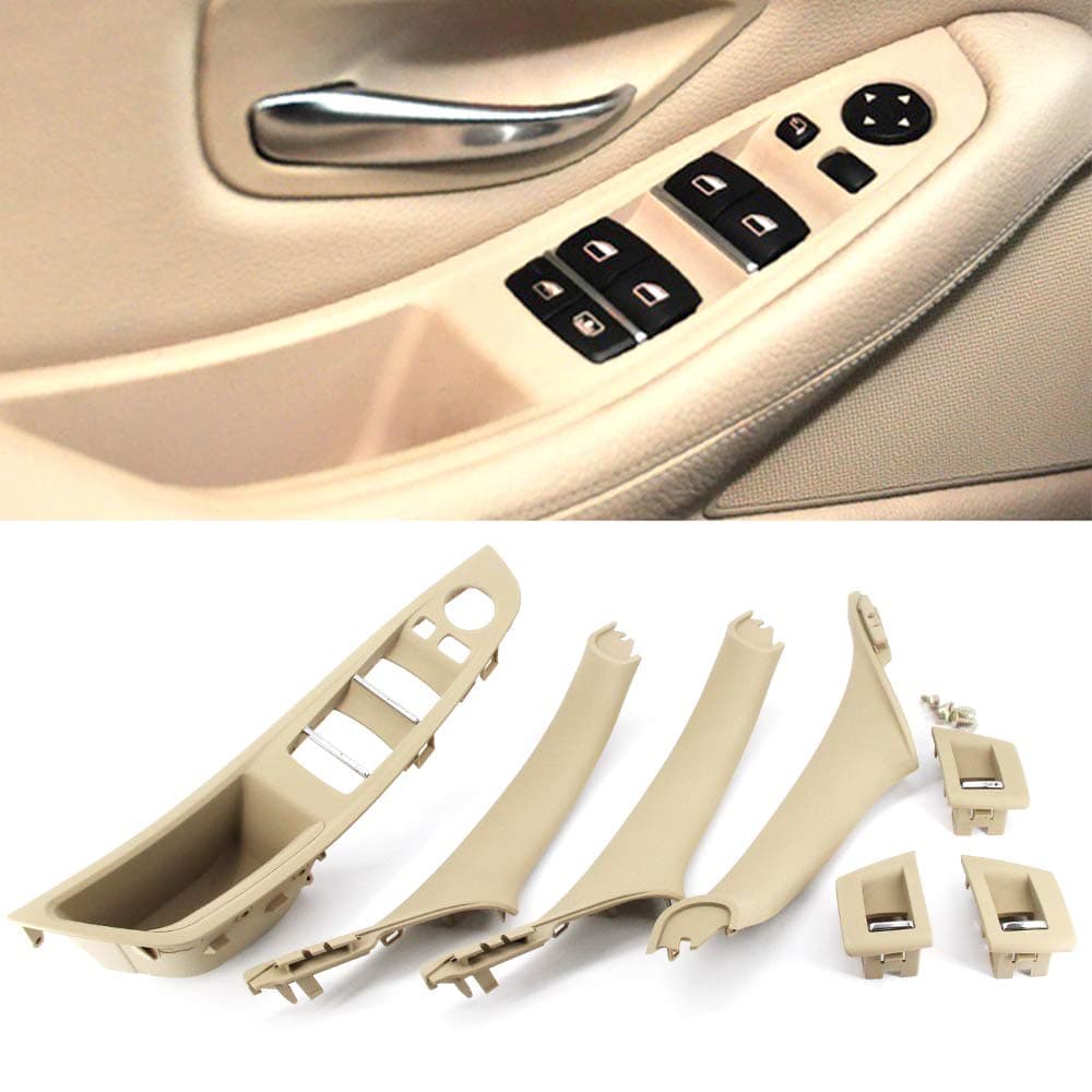 Beige Window Switch Armrest Panel, Inner Door Pull Handle Trim Cover Kits Replacement for 2010-2016 BMW 5 Series 520 523 525 528 530