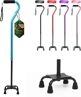 BeneCane Quad Cane Adjustable Walking Cane with Offset Soft Cushioned Handle for Men & Women Lightweight Comfortable with 4-Pronged feet for Extra Stability(Blue)