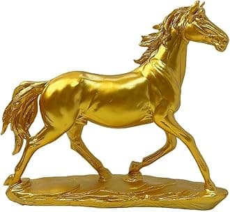 Horse Resin Statue,Home Animal Decor,Horse Art Figurine Decorative Sculpture,for Home Office Decoration Gift. (Gold)
